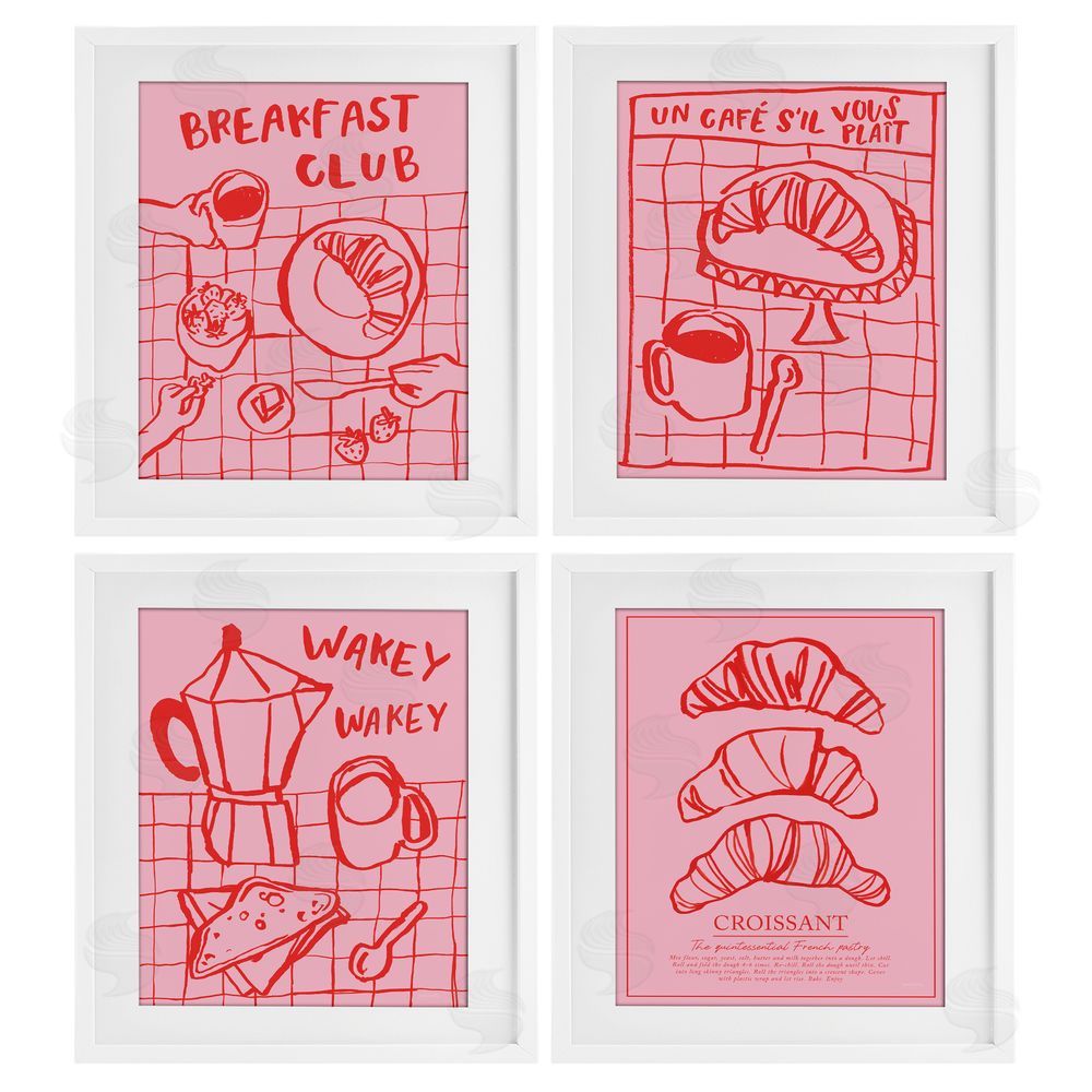 Jenaya Jackson Pink & Red Breakfast Doodles White Framed Print Under Glass Wall Art