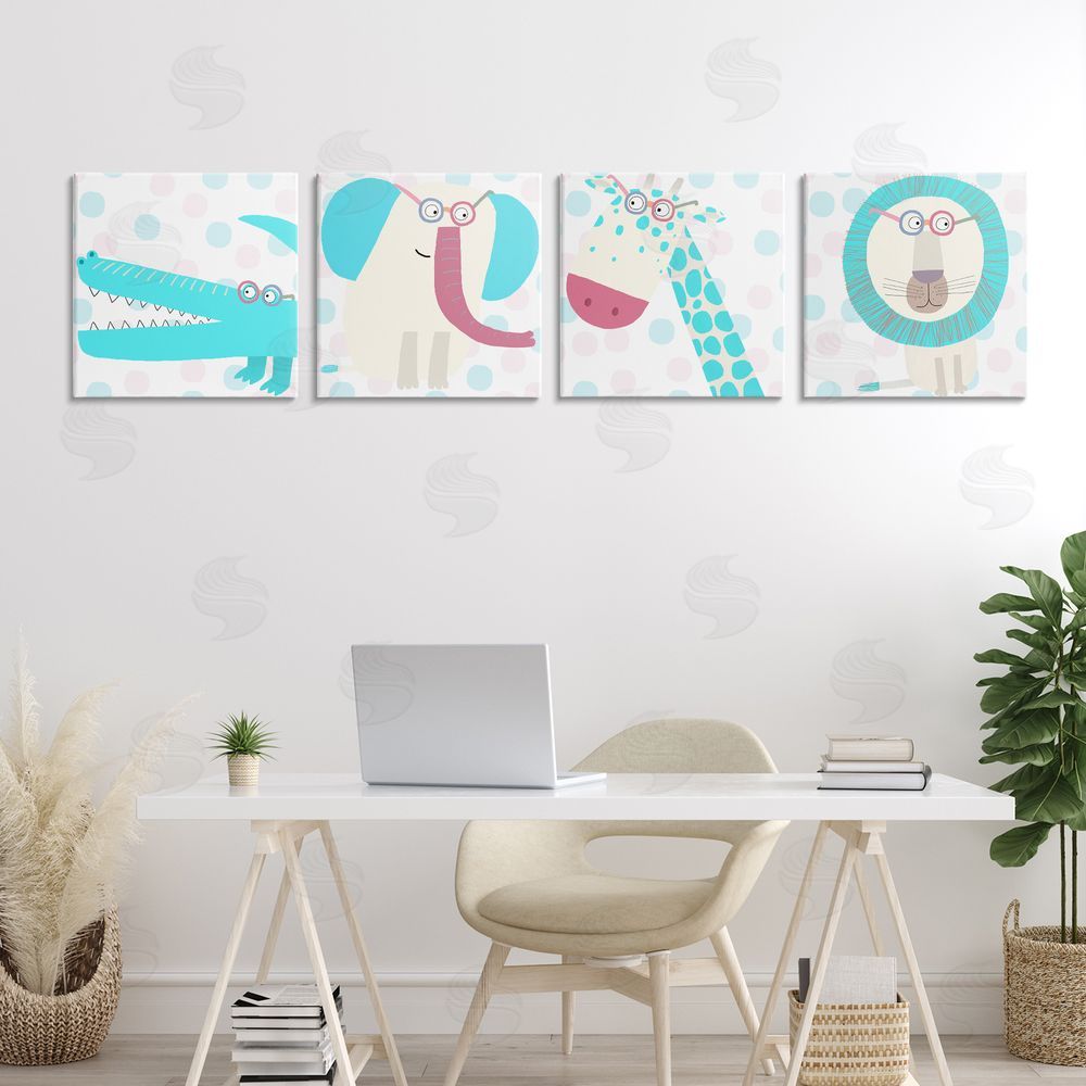 Carla Daly Electric Blue Wild Animals Stretched Canvas Wall Art in Room