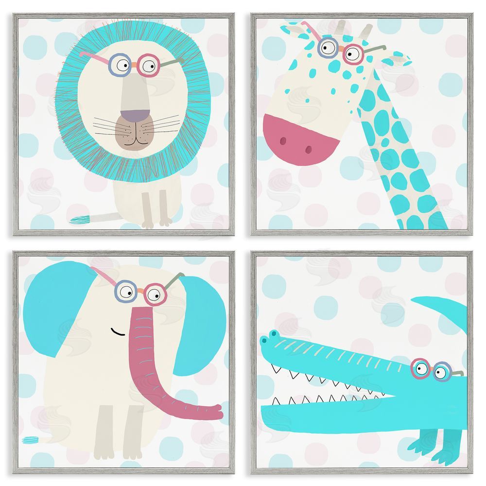 Carla Daly Electric Blue Wild Animals Gray Framed Giclee Wall Art Print