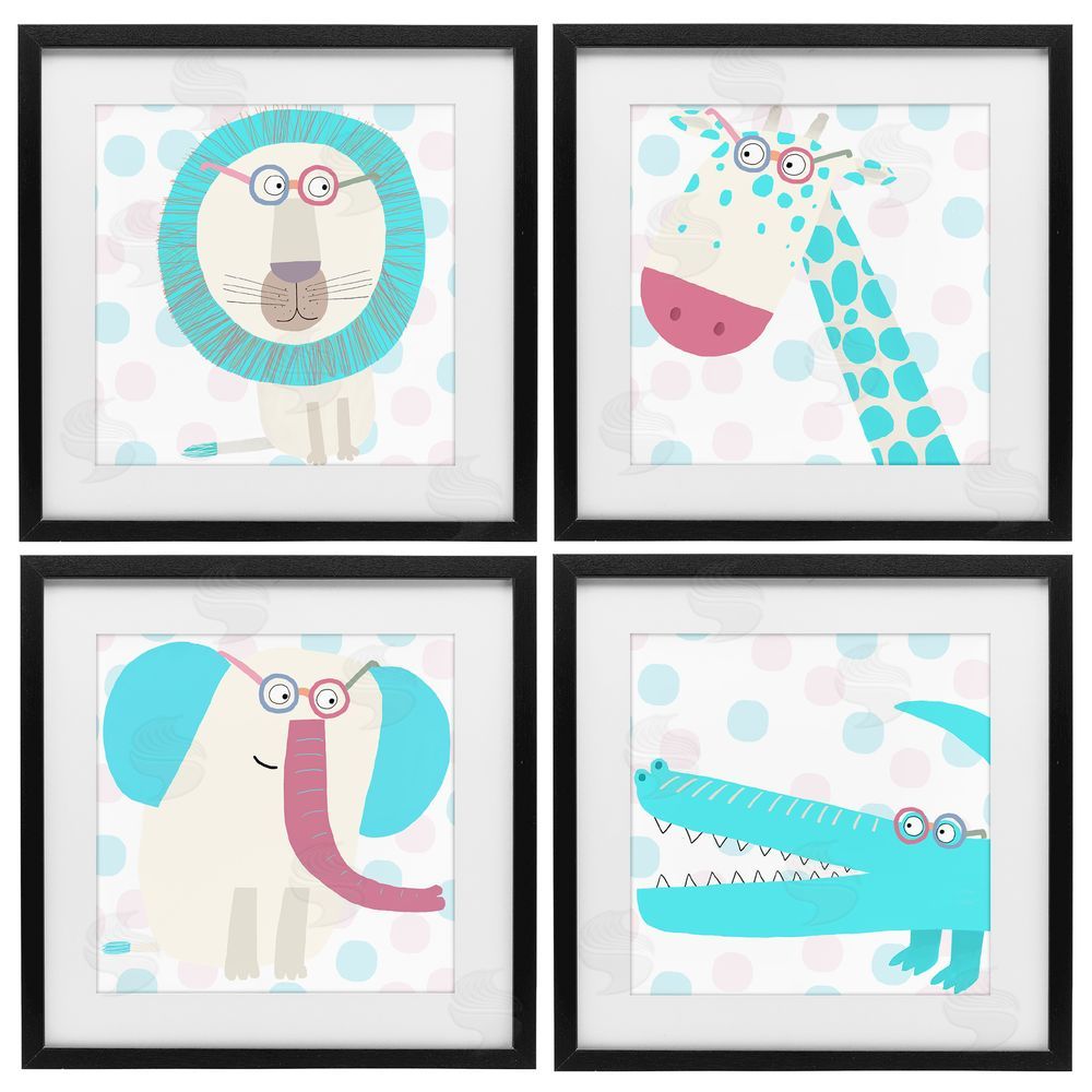 Carla Daly Electric Blue Wild Animals Black Framed Print Under Glass with Mat Wall Art