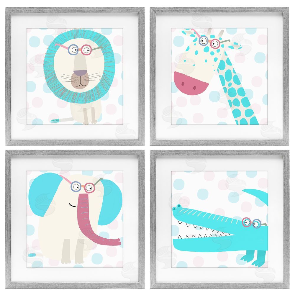 Carla Daly Electric Blue Wild Animals Gray Framed Print Under Glass with Mat Wall Art