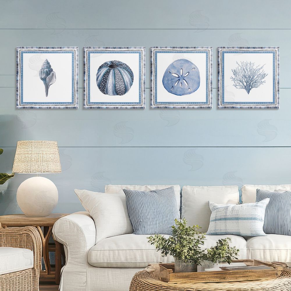 Sundance Graphics Coastal Teal Bordered Coral Canvas Wall Art Print in Room
