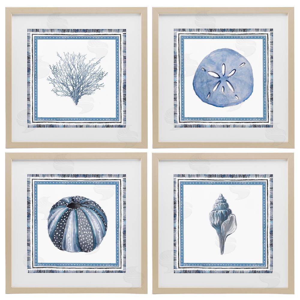 Sundance Graphics Coastal Teal Bordered Coral Birch Framed Print Under Glass Wall Art
