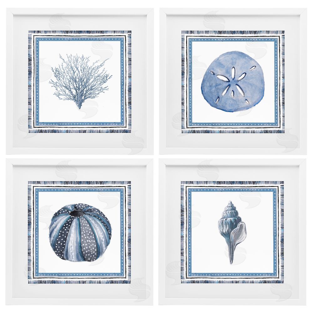 Sundance Graphics Coastal Teal Bordered Coral White Framed Print Under Glass Wall Art