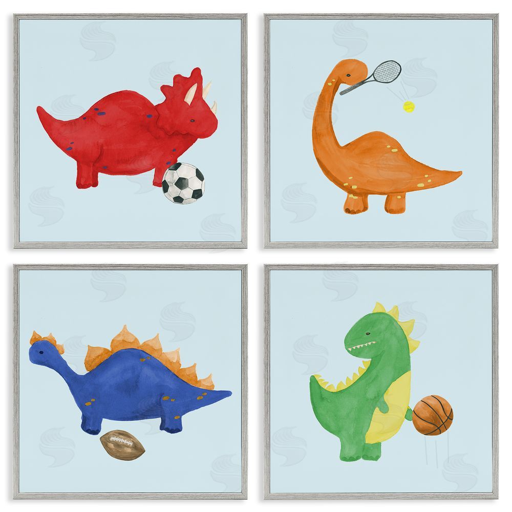 Sundance Graphics Cute Animals Playing Sports Gray Framed Giclee Wall Art Print