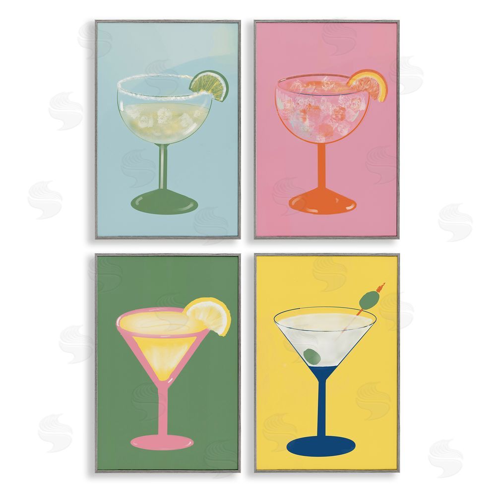 Sundance Graphics Stylish & Fun Cocktails Gray Framed Giclee Wall Art Print