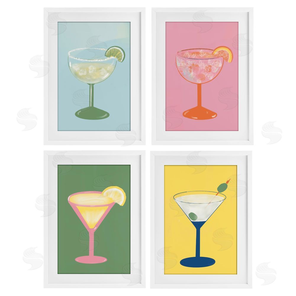 Sundance Graphics Stylish & Fun Cocktails White Framed Print Under Glass Wall Art