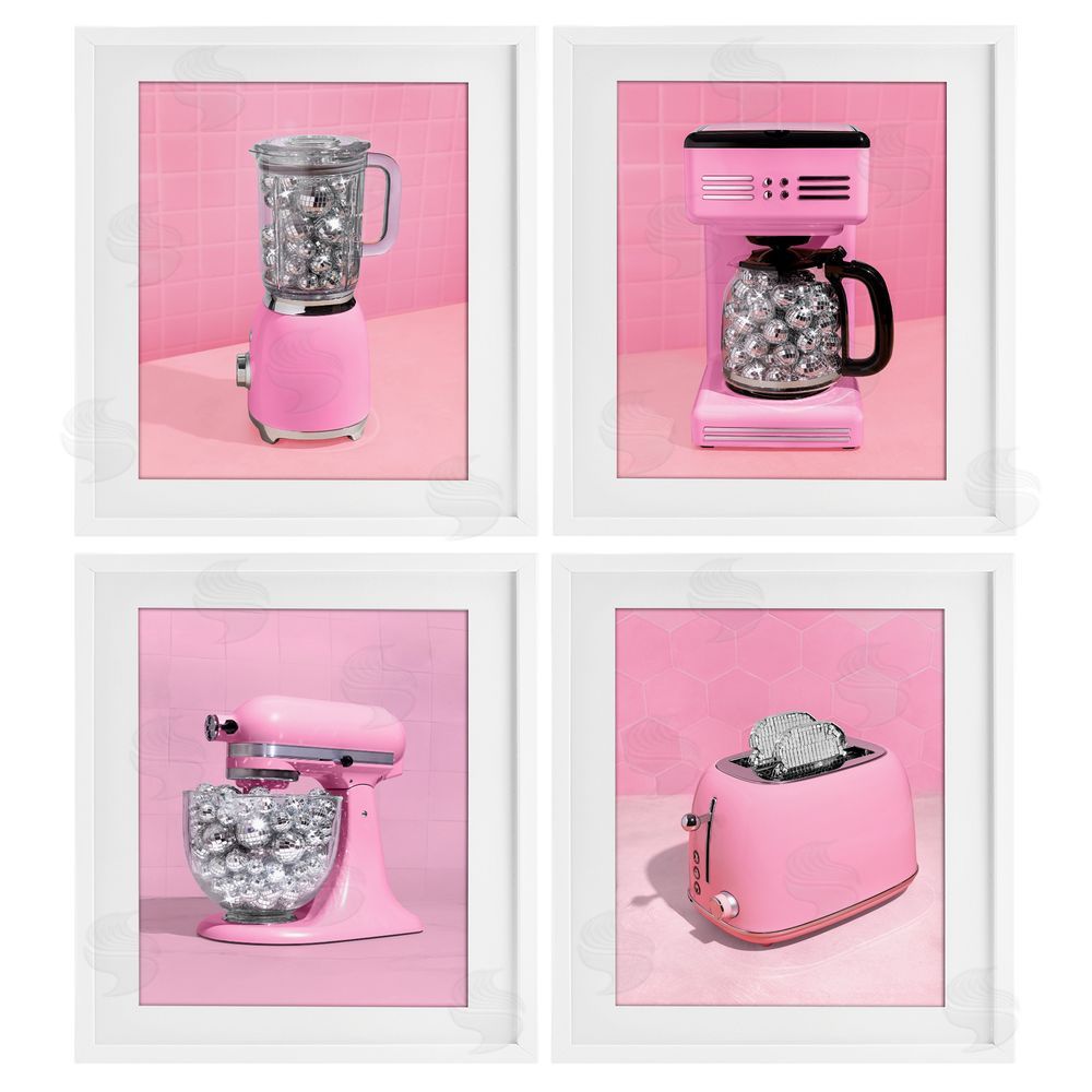 LISH Creative Disco Drink Blender over Pink White Framed Print Under Glass Wall Art