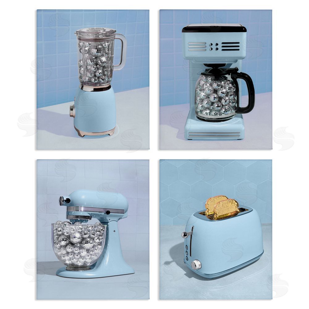 LISH Creative Disco Kitchen Set over Blue Stretched Canvas Wall Art
