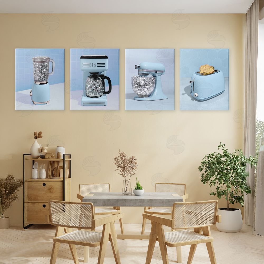 LISH Creative Disco Kitchen Set over Blue Stretched Canvas Wall Art in Room