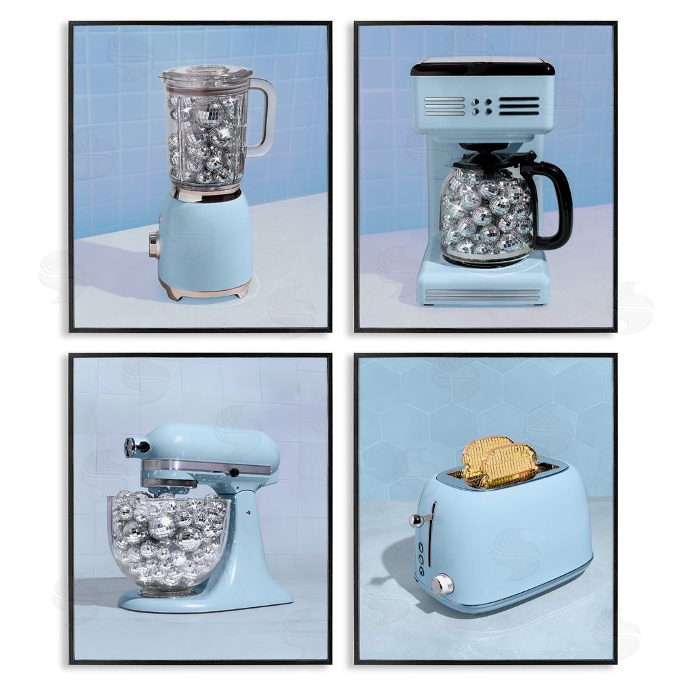 LISH Creative Disco Kitchen Set over Blue Black Framed Giclee Wall Art Print