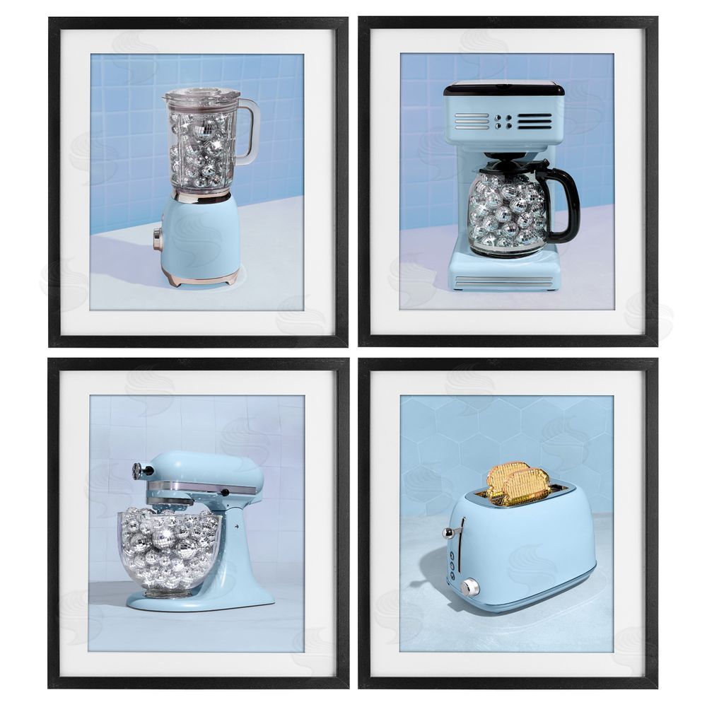 LISH Creative Disco Kitchen Set over Blue Black Framed Print Under Glass Wall Art