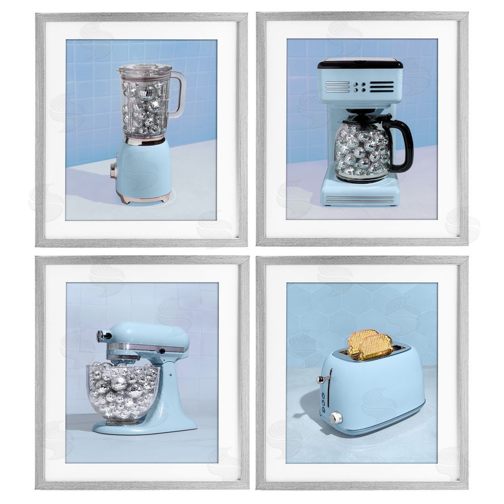 LISH Creative Disco Kitchen Set over Blue Gray Framed Print Under Glass Wall Art