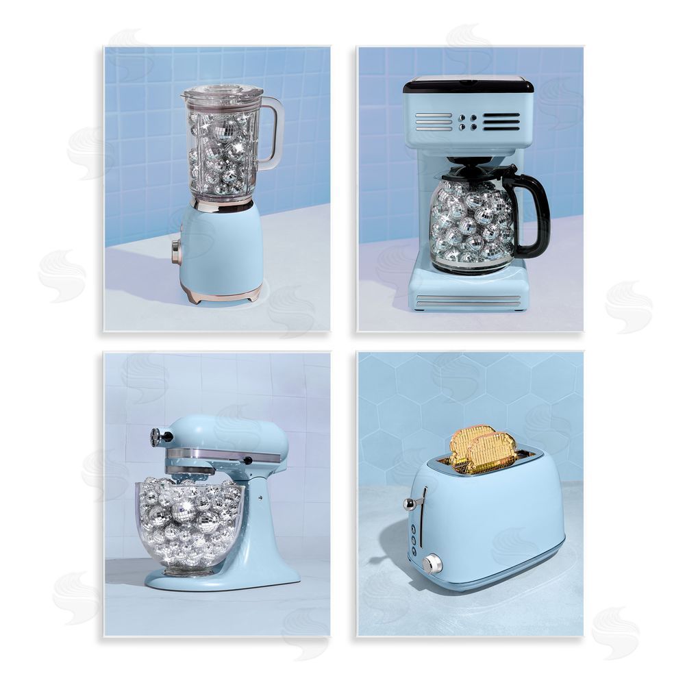 LISH Creative Disco Kitchen Set over Blue Wall Plaque with Fixed Lithograph Print