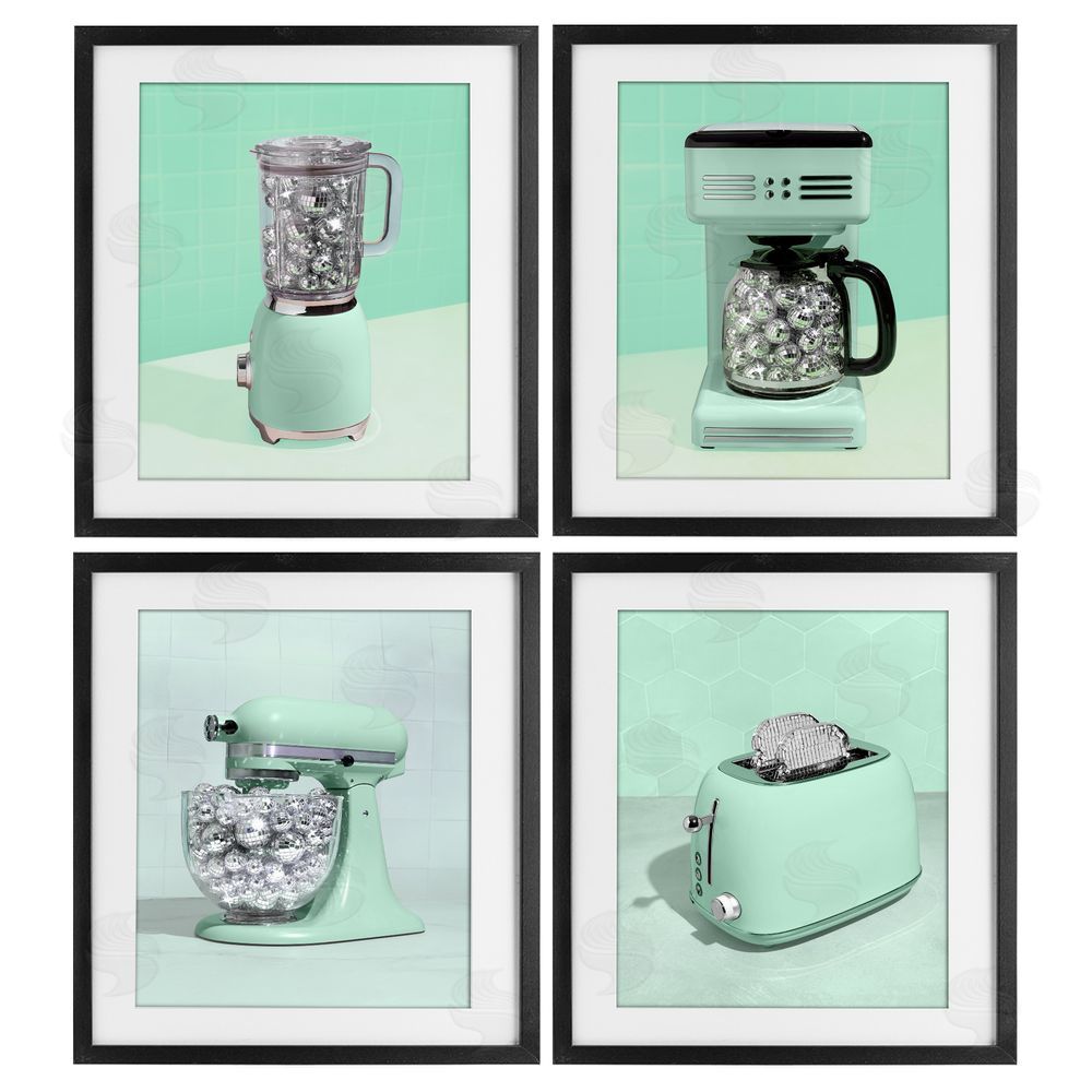 LISH Creative Disco Drink Blender over Green Black Framed Print Under Glass Wall Art