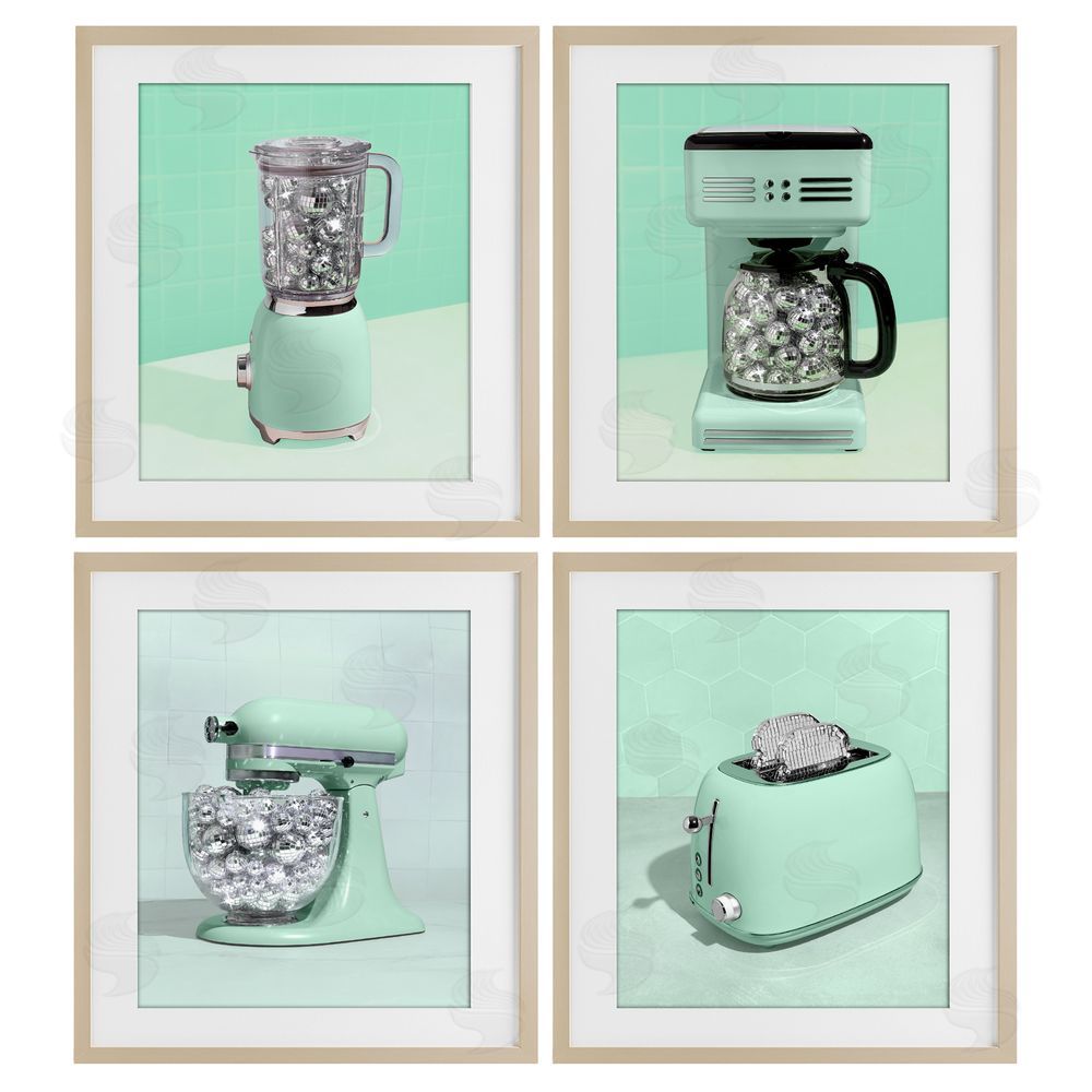 LISH Creative Disco Drink Blender over Green Brown Framed Print Under Glass Wall Art
