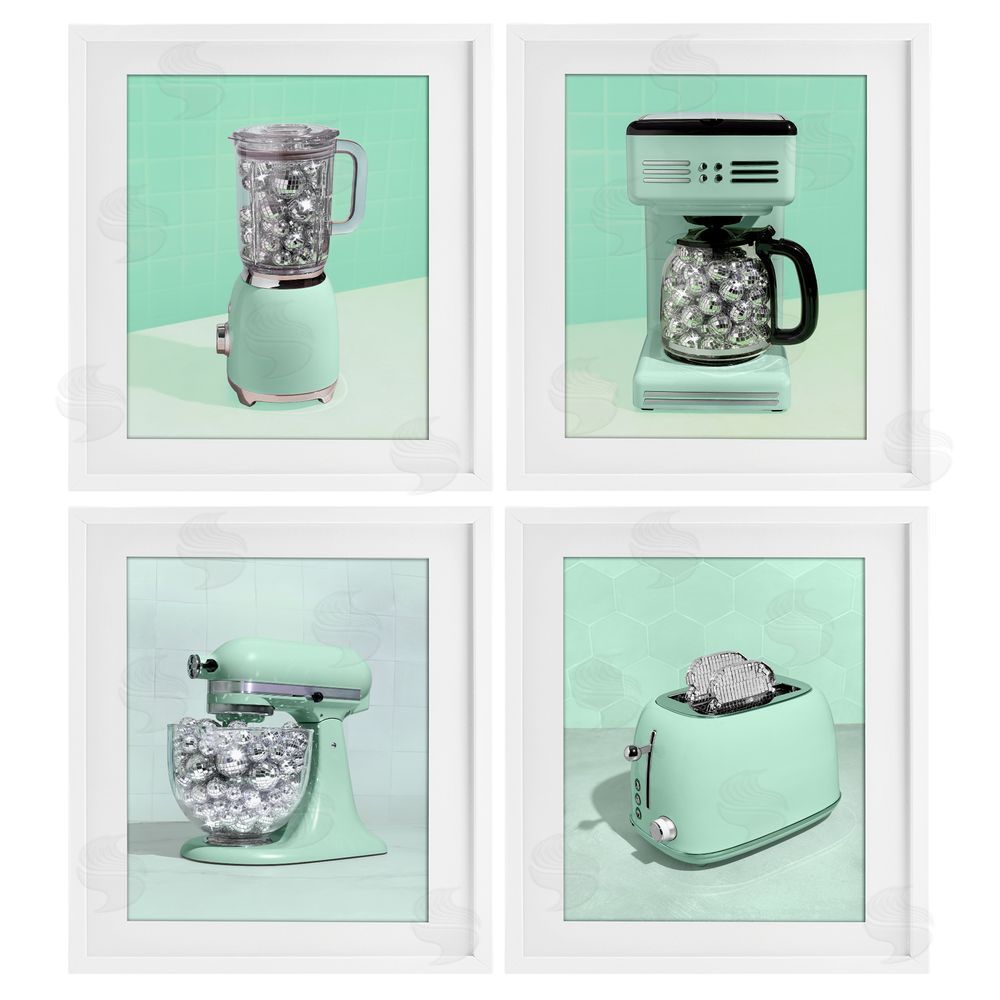 LISH Creative Disco Drink Blender over Green White Framed Print Under Glass Wall Art