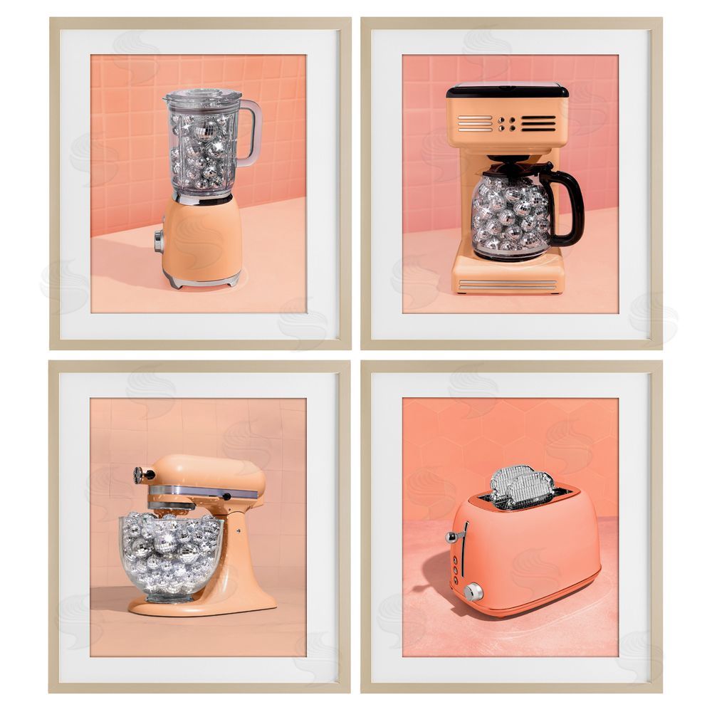 LISH Creative Disco Drink Blender over Orange Brown Framed Print Under Glass Wall Art