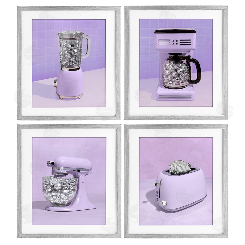 LISH Creative Disco Kitchen Utensils in Purple Gray Framed Print Under Glass Wall Art