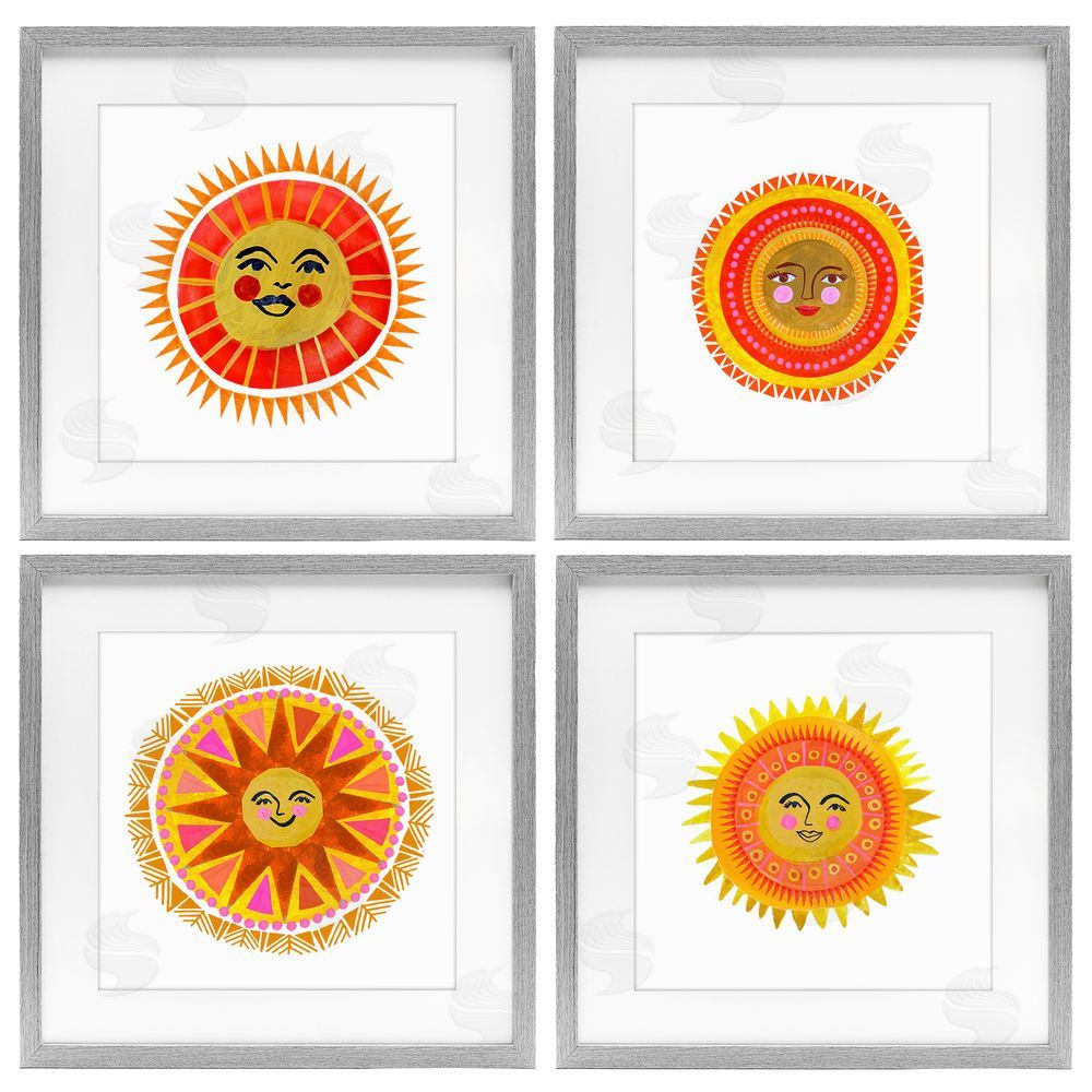 Katherine Herrell Studio Warm Happy Suns Gray Framed Print Under Glass with White Mat Wall Art