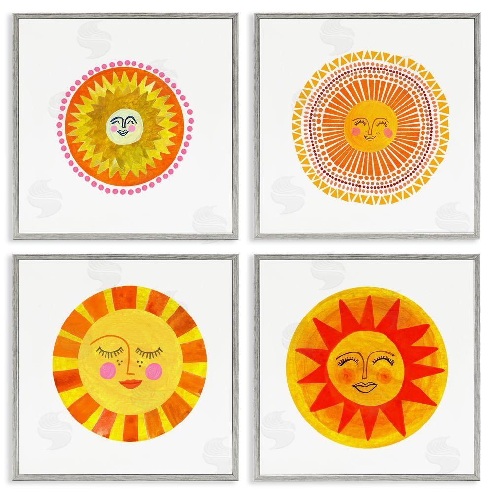 Katherine Herrell Studio Whimsical Smiling Suns Gray Framed Giclee Wall Art Print
