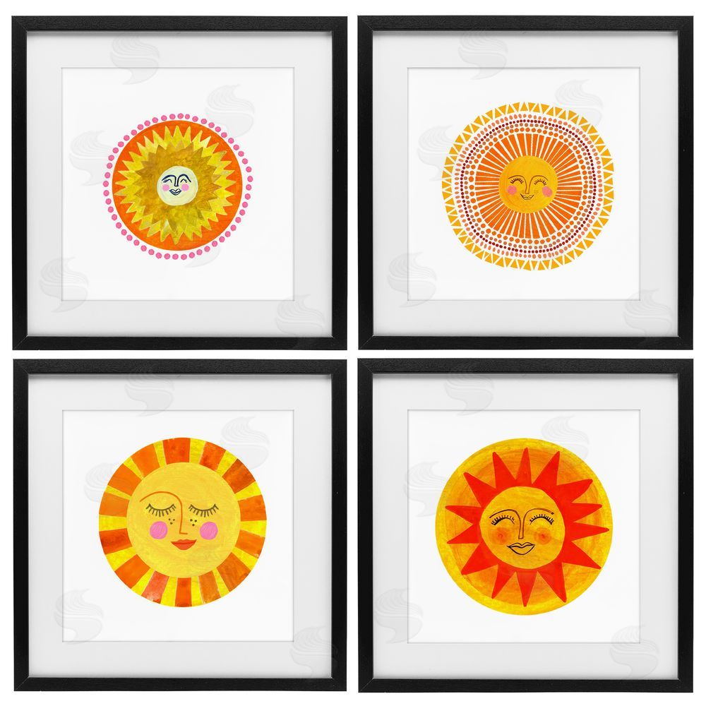 Katherine Herrell Studio Whimsical Smiling Suns Black Framed Print Under Glass with White Mat Wall Art