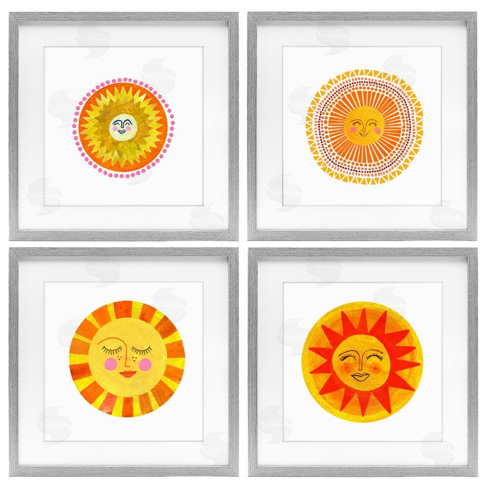 Katherine Herrell Studio Whimsical Smiling Suns Gray Framed Print Under Glass with White Mat Wall Art