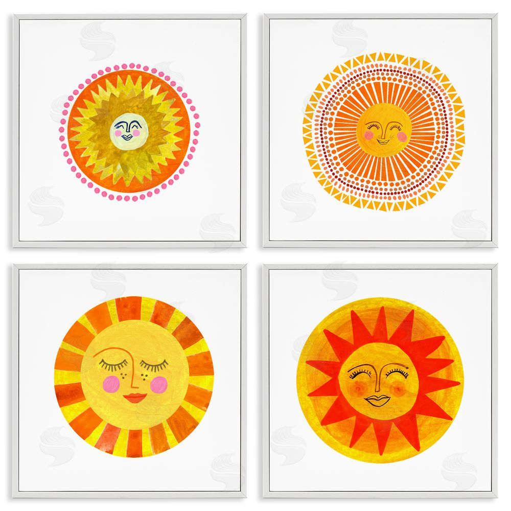 Katherine Herrell Studio Whimsical Smiling Suns White Framed Giclee Wall Art Print