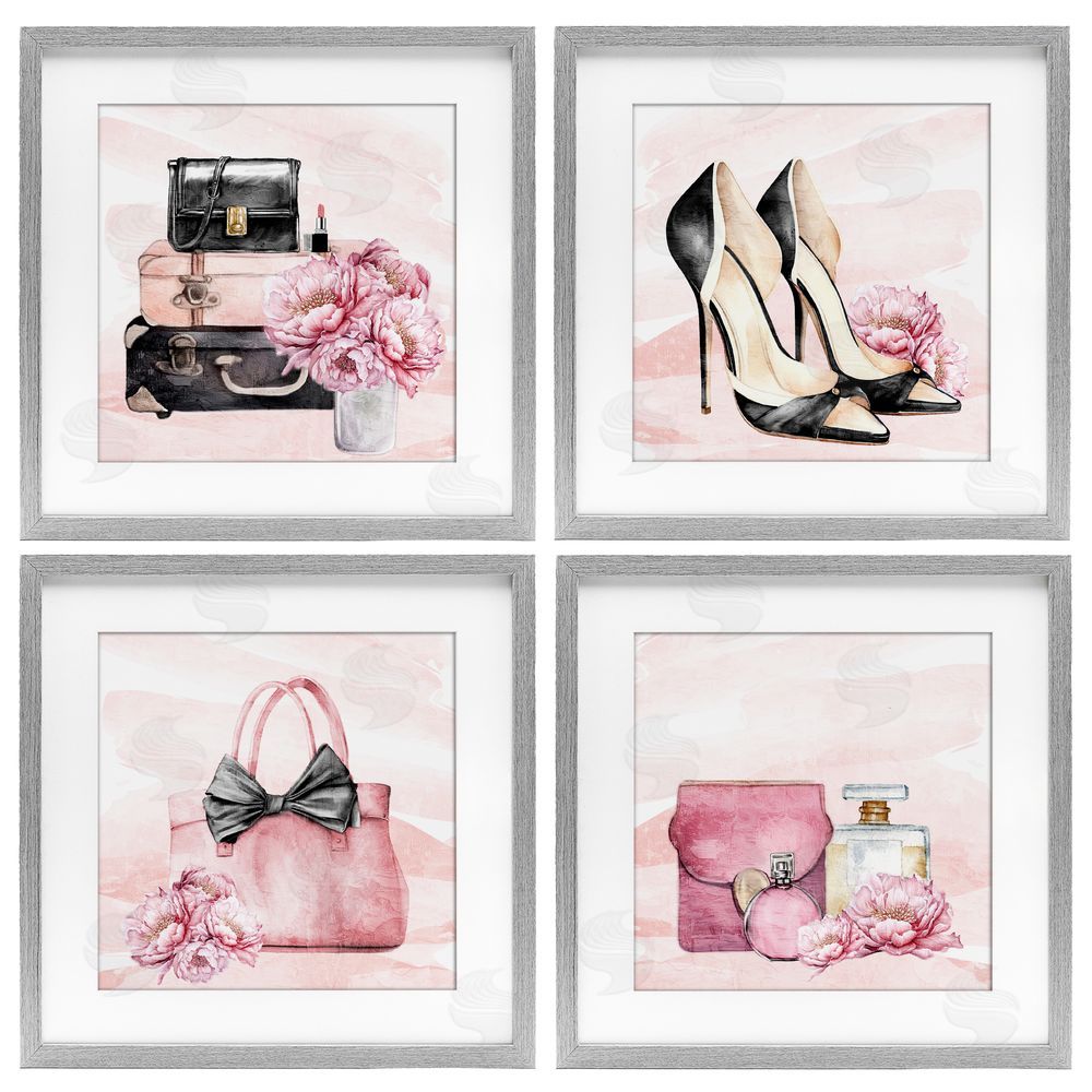 Kim Allen Glam Time Fashion Items Gray Framed Print Under Glass with White Mat Wall Art