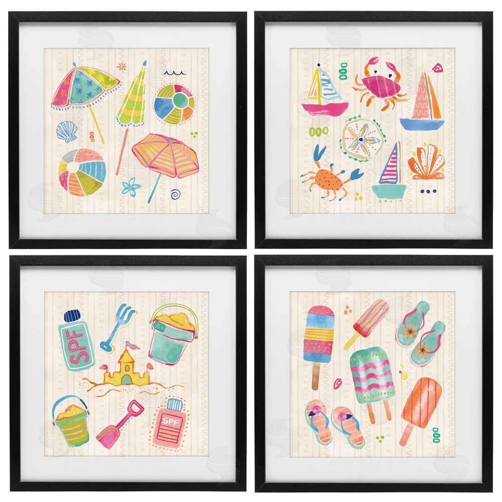 Dina June Beach & Boats Collection Black Framed Print Under Glass with Matting Wall Art