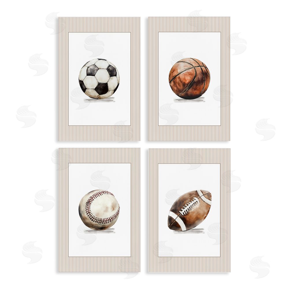 Christine Simpson Art Vintage Sports Beige Stripes Stretched Canvas Wall Art Print