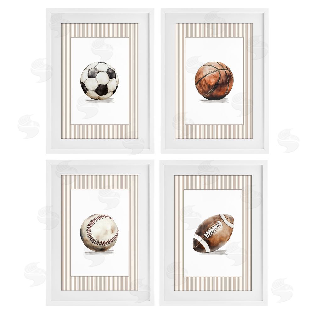 Christine Simpson Art Vintage Sports Beige Stripes White Framed Print Under Glass Wall Art
