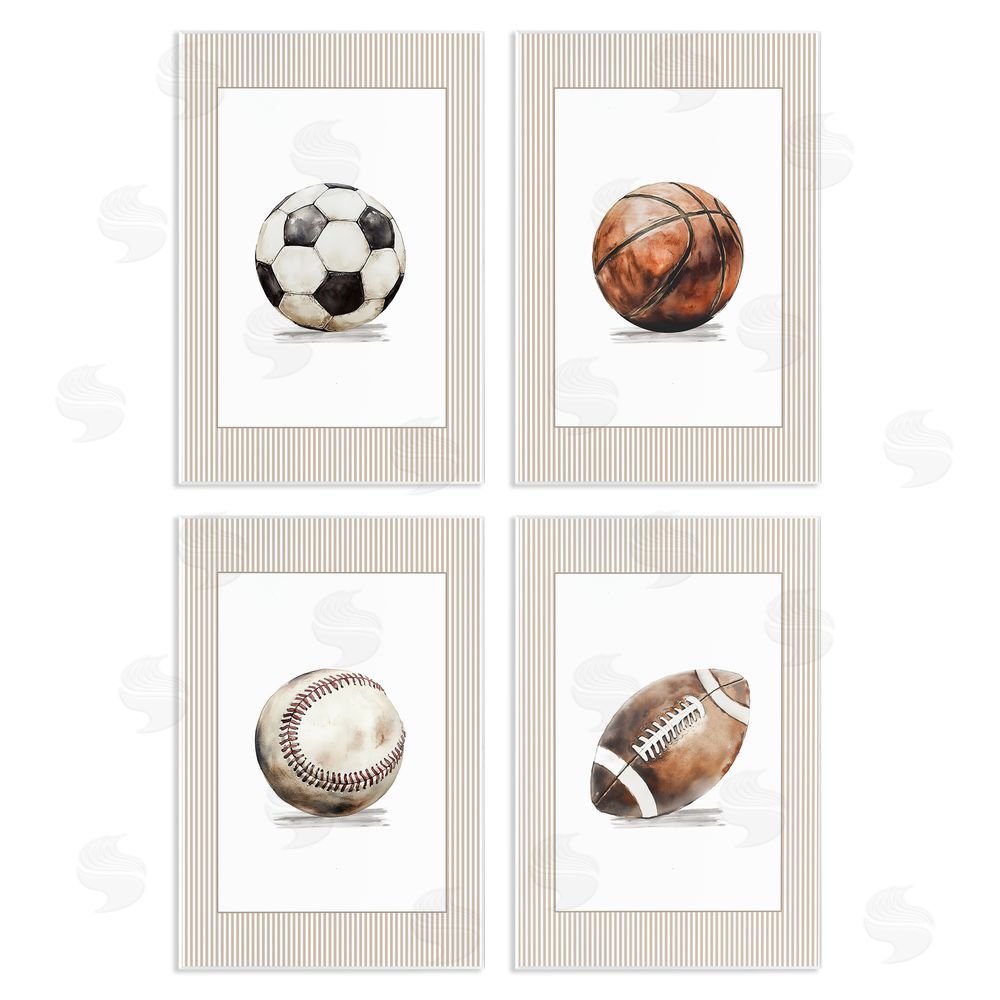 Christine Simpson Art Vintage Sports Beige Stripes Wooden Wall Plaque Art Print