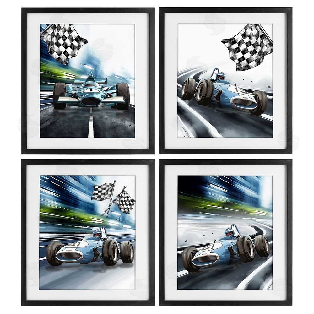 Christine Simpson Art Ready Set Racecars Black Framed Print Under Glass Wall Art