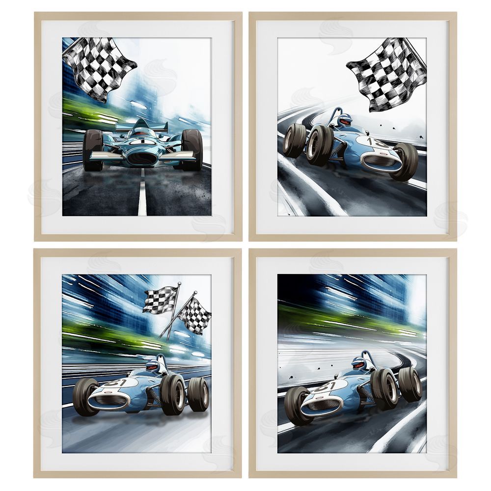 Christine Simpson Art Ready Set Racecars Brown Framed Print Under Glass Wall Art