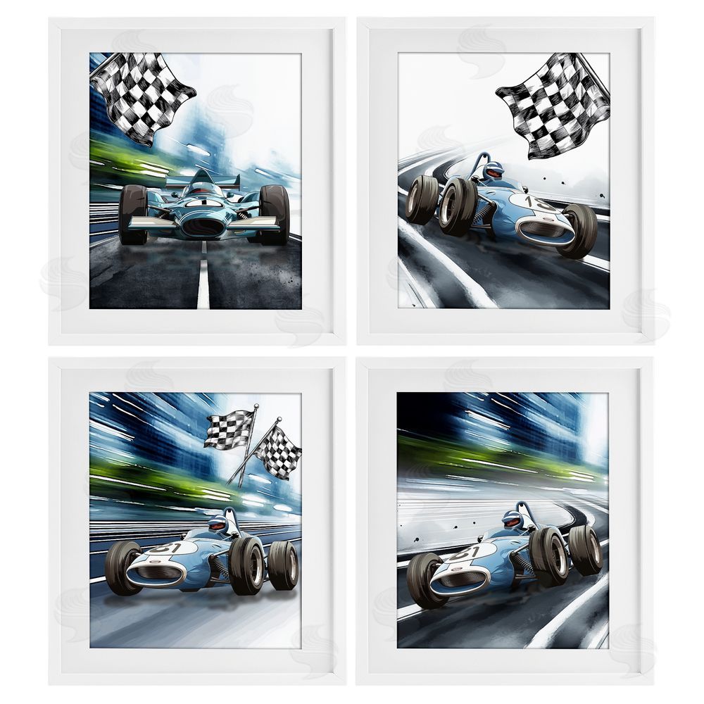 Christine Simpson Art Ready Set Racecars White Framed Print Under Glass Wall Art