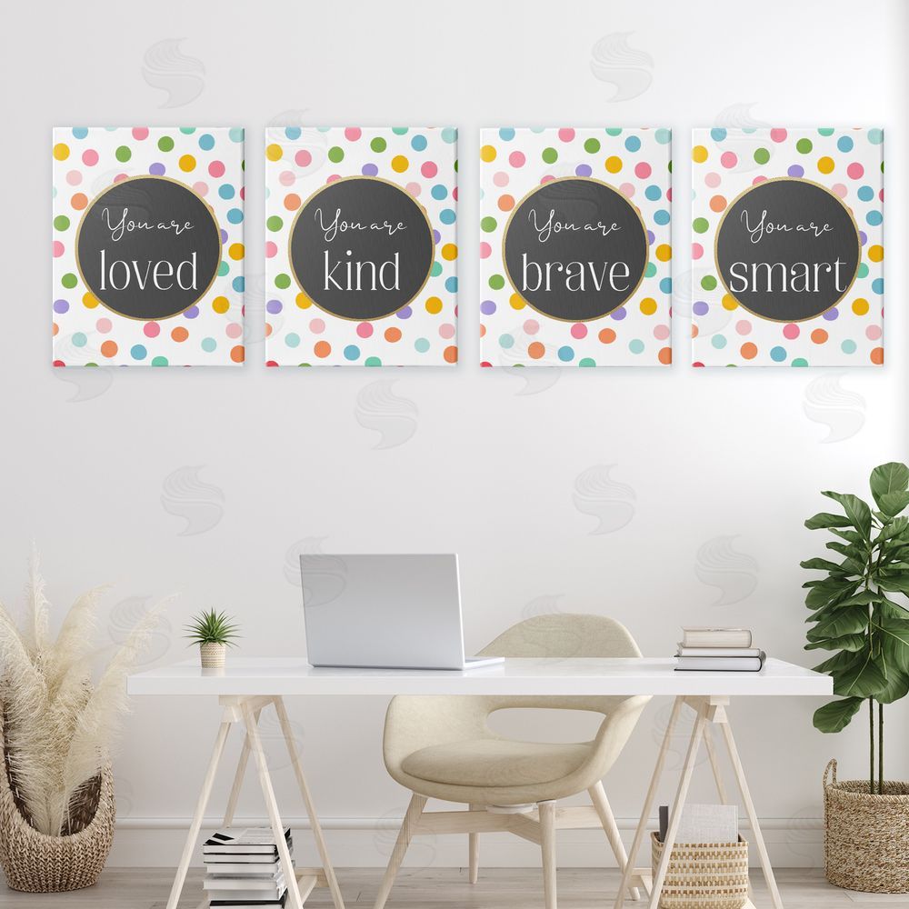 Christine Simpson Art Polka Dot Affirmations Stretched Cavas Wall Art Set in Room