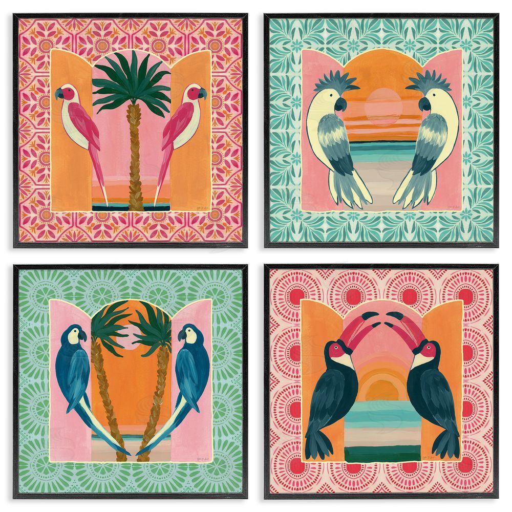 Yvette St. Amant Patterned Twin Bird Symmetry Black Framed Giclee Wall Art Print