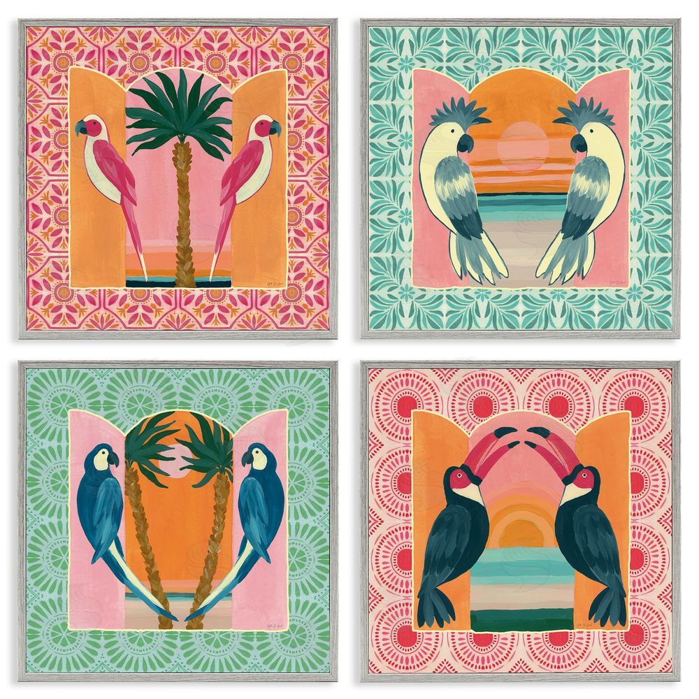 Yvette St. Amant Patterned Twin Bird Symmetry Gray Framed Giclee Wall Art Print