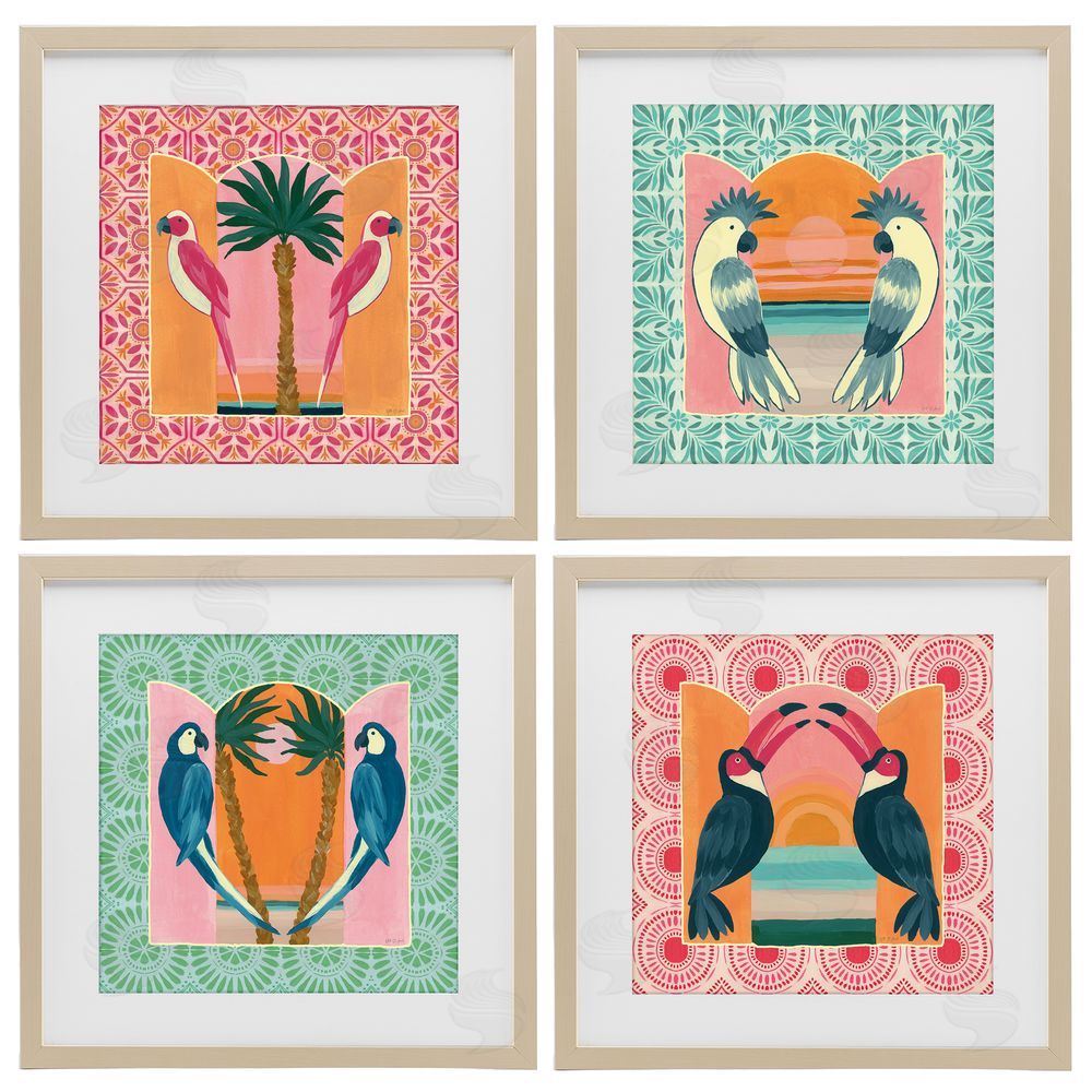 Yvette St. Amant Patterned Twin Bird Symmetry Brown Framed Print Under Glass Wall Art
