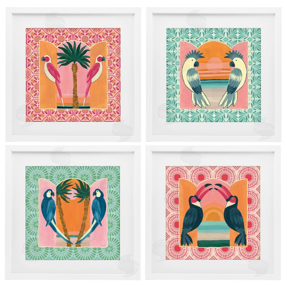 Yvette St. Amant Patterned Twin Bird Symmetry White Framed Print Under Glass Wall Art