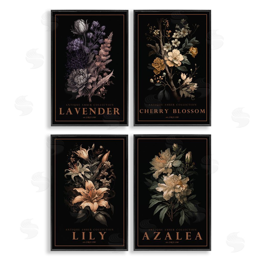 Chris Giampietro Antique Varied Botanical Blooms Black Framed Giclee Wall Art Print