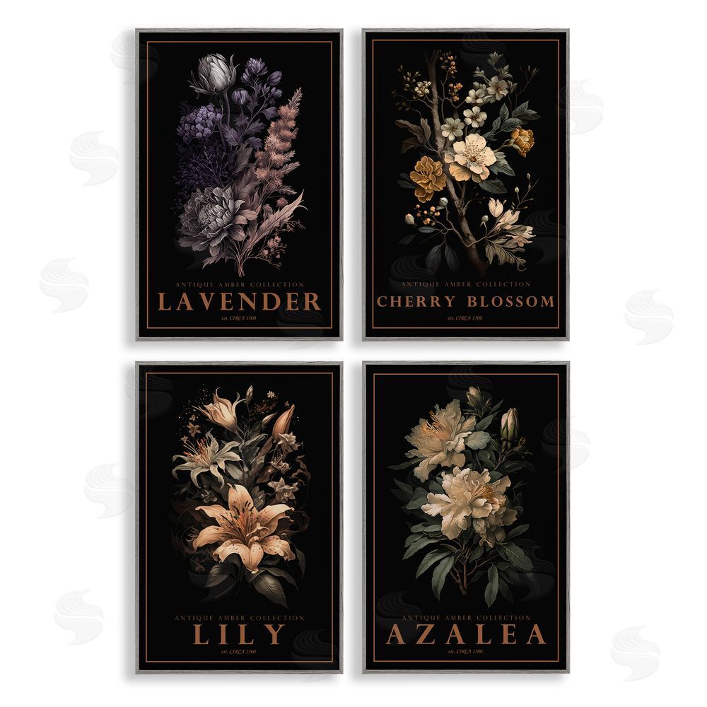 Chris Giampietro Antique Varied Botanical Blooms Gray Framed Giclee Wall Art Print