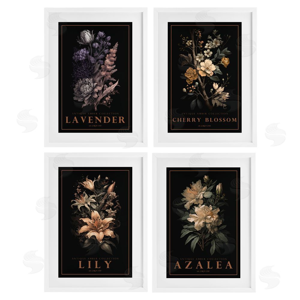 Chris Giampietro Antique Varied Botanical Blooms White Framed Print Under Glass with Matting Wall Art