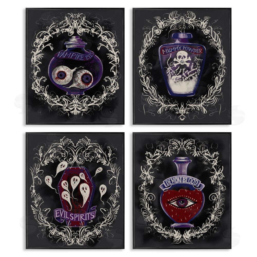 Connie Summers Spooky Specimen Bottles Black Framed Giclee Wall Art Print