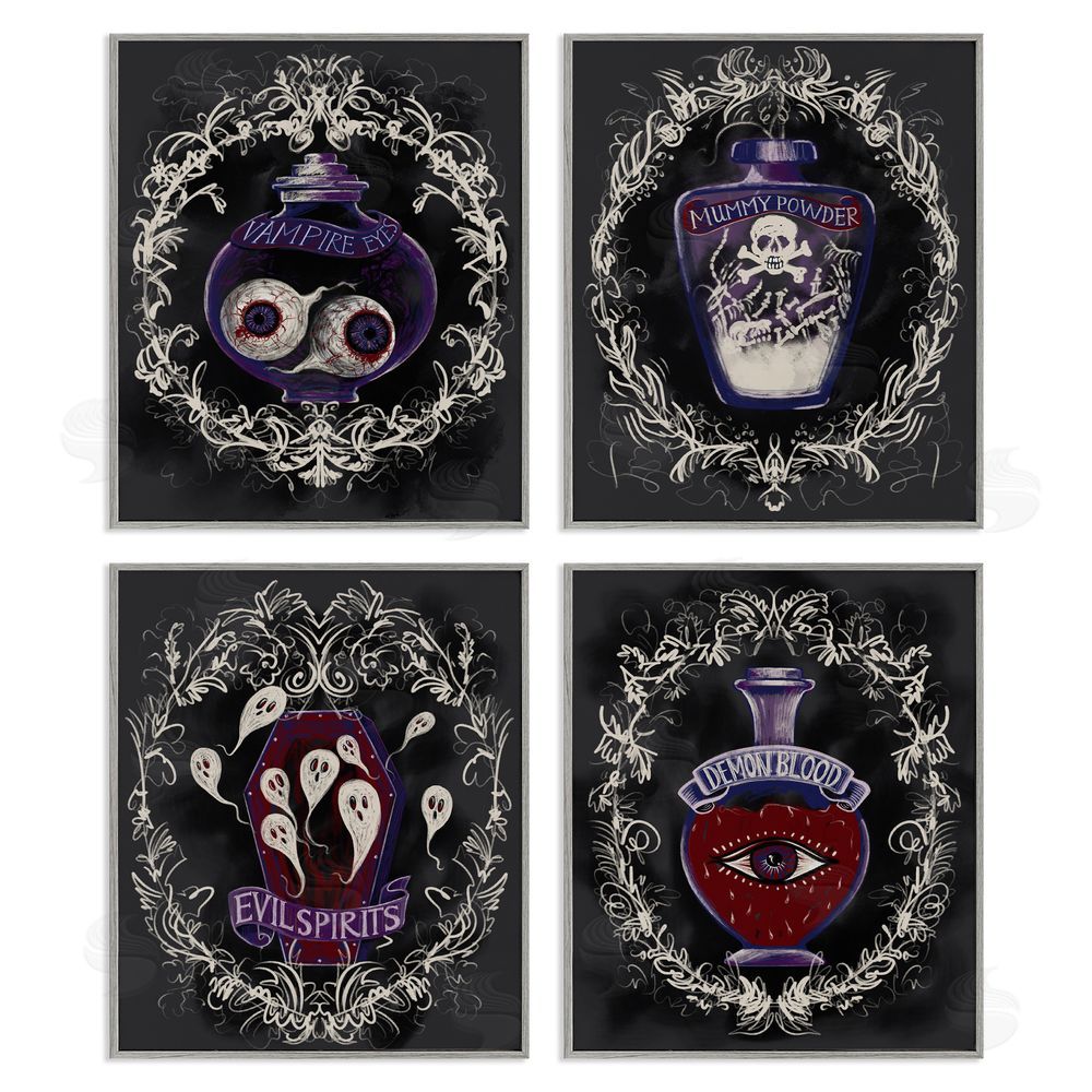 Connie Summers Spooky Specimen Bottles Gray Framed Giclee Wall Art Print