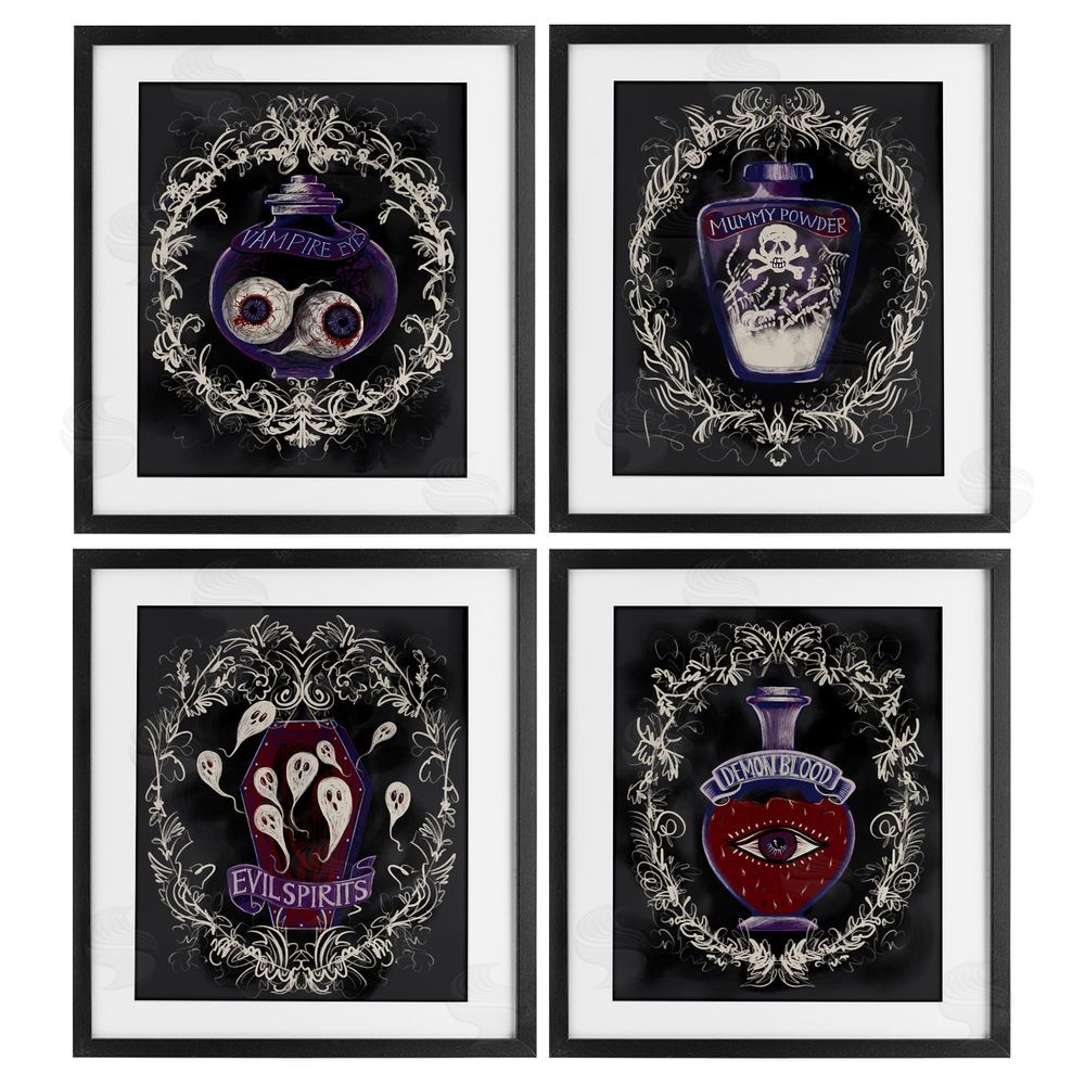 Connie Summers Spooky Specimen Bottles Black Framed Print Under Glass with White Mat Wall Art