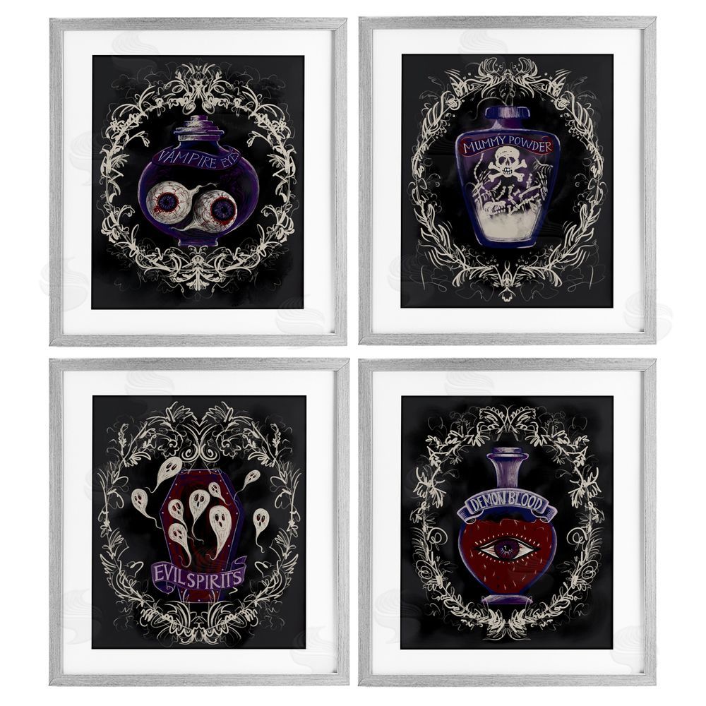 Connie Summers Spooky Specimen Bottles Gray Framed Print Under Glass with White Mat Wall Art
