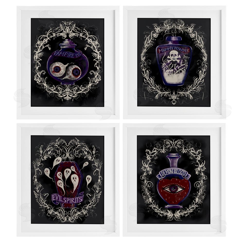 Connie Summers Spooky Specimen Bottles White Framed Print Under Glass with Mat Wall Art