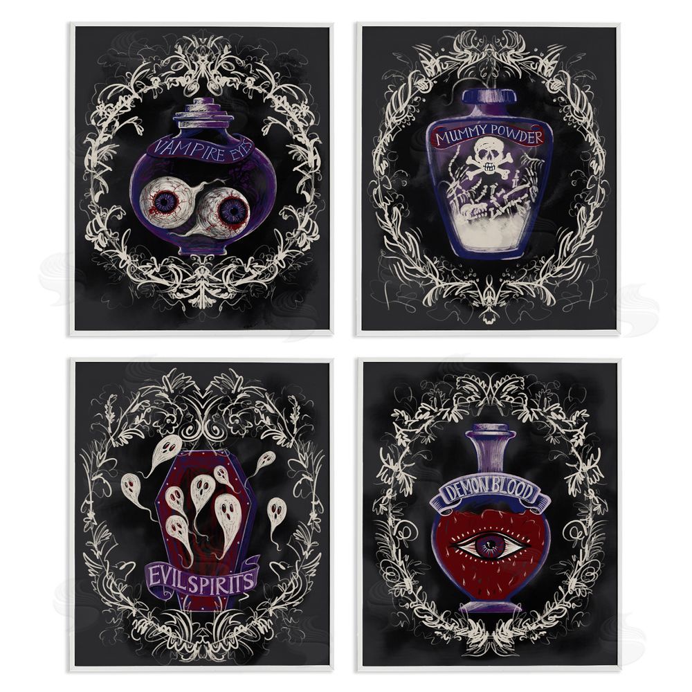 Connie Summers Spooky Specimen Bottles White Framed Giclee Wall Art Print